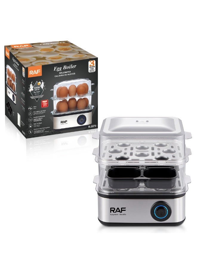 RAF Automatic Egg Cooker and Boiler, 500W Fast Heating Electric Egg Steamer with Double Layer Capacity, Measuring Cup Included, One Touch Control, Safe Overheat Protection for Daily Breakfast Preparation - Image 4